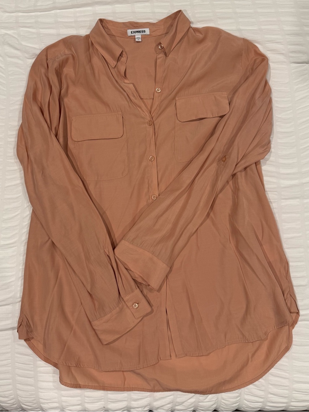 Express Lightweight Sheer Button-Up Blouse in Dusty Rose
